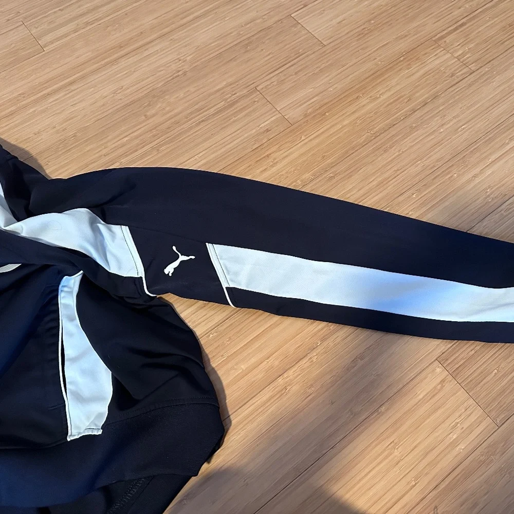 Puma Track Jacket Men's Large Navy Blue White Retro Full Zip Puma Chest Sleeve - Picture 9 of 10